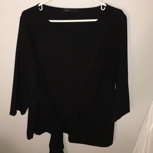 Black front tie 3/4 length sleeve top
